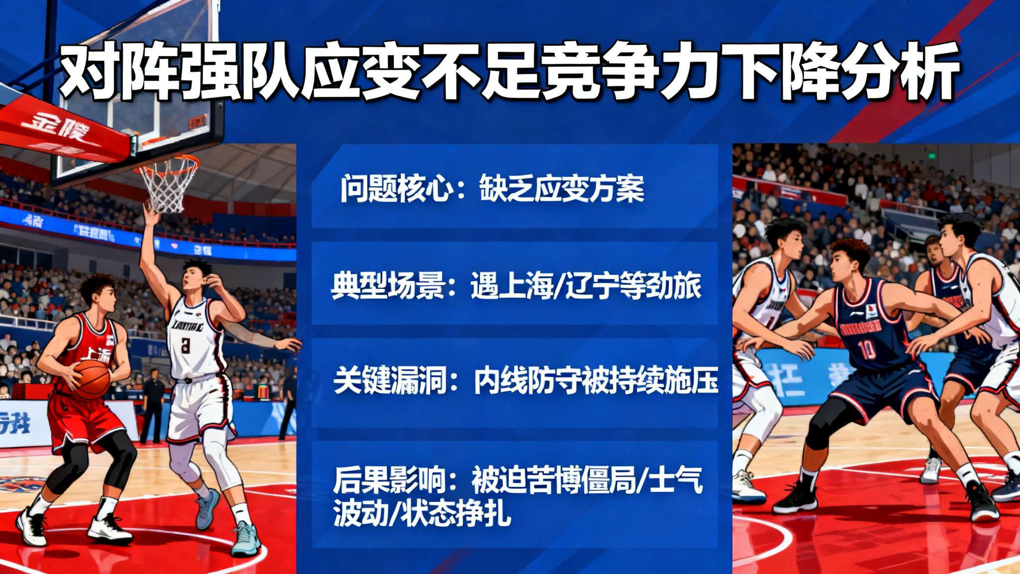 战绩滑坡&状态挣扎,如何评价广东男篮第二阶段的表现? 对阵强队时缺乏应变方案,是导致他们竞争力下降的重要原因。例如遇上海、辽宁等劲旅,